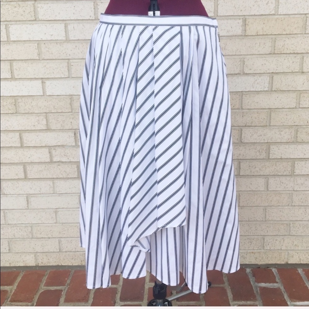 Jason Wu Skirt Size 12 Dobby Striped Cotton Poplin A-Line Black White Midi NWT